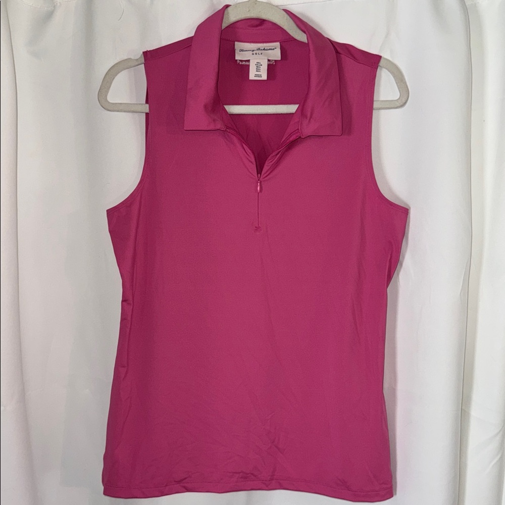 Tommy Bahama Golf Hot Pink Sleeveless Zip Polo Tank size Large